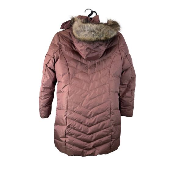 Eddie Bauer Down Insulated Parka Mauve Purple Large Women's Faux Fur Trim - Picture 2 of 14